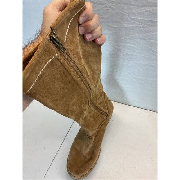 UGG Mammoth Moccasin Brown Sz 9 Suede Leather Fringed Tall Boots Festival‎ Boho - Picture 4 of 11